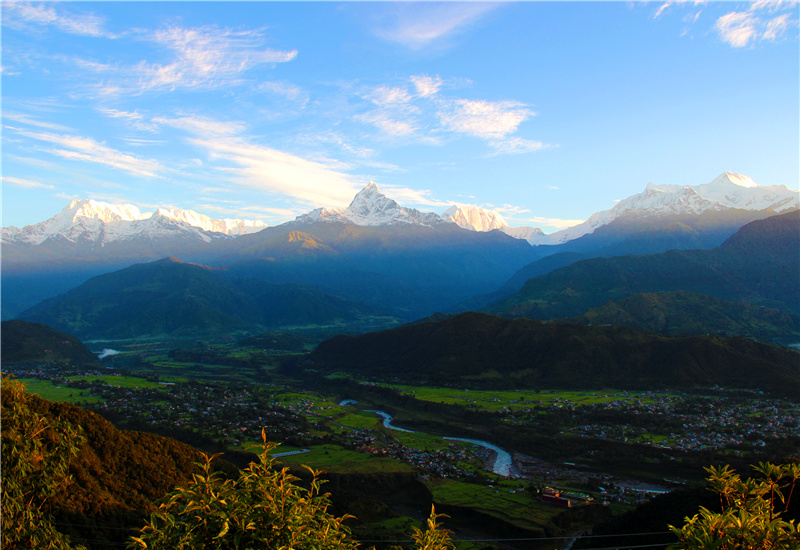 Breathtaking sunrise view of the Himalayas from the Sarangkot Hill