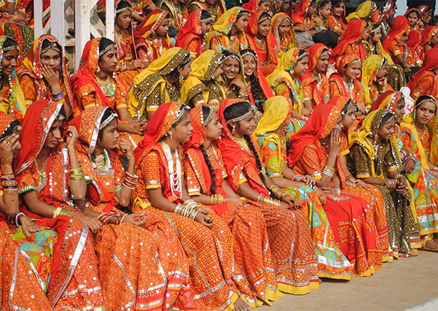Indian girls dressed up in the Pushkar Camel Fair