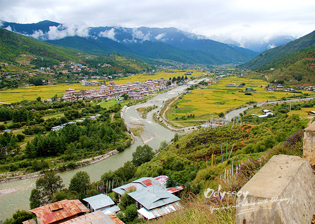 Birdview of Paro from the beginning of the trekking tour