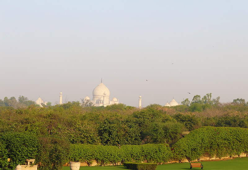 A hotel room in Agra with view of Taj Mahal