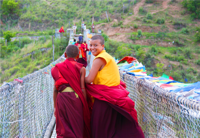 Happy monks in Bhutan