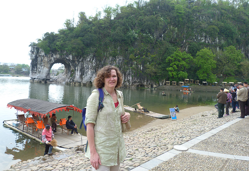 Mary Monro in front of the Elephant Trunk Hill in Guilin