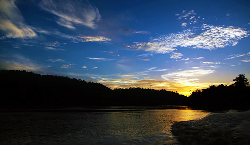 Sunset view of Kinabatangan River in Sabah, Malaysia