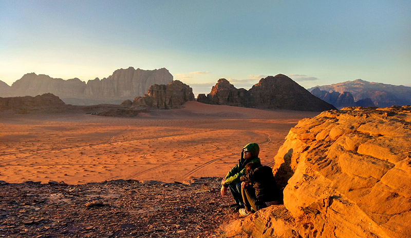These two people in Wadi Rum look like they are on a mission on Mars.