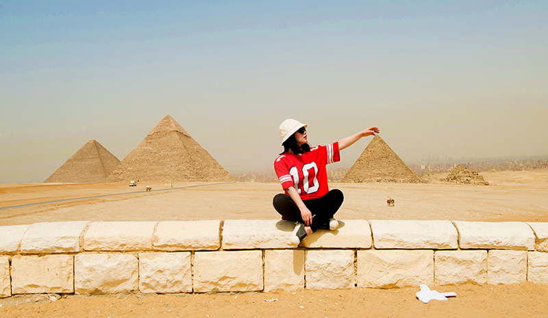 A distant view of the Giza pyramid complex