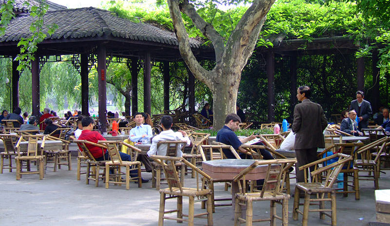 a typical tea house in Chengdu