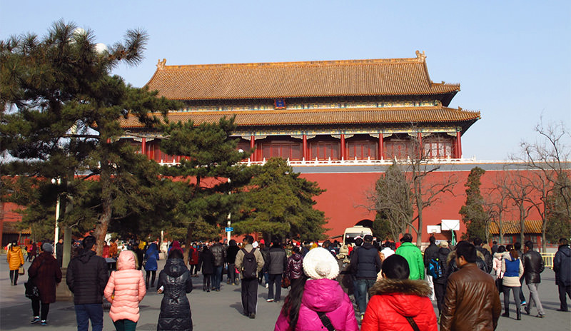 Crowds of people in the Forbidden City in Beijing