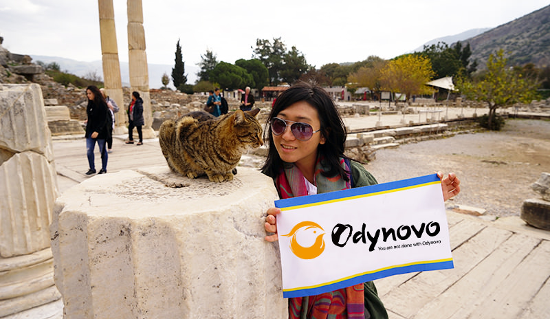 Zoe and a cat in Turkey