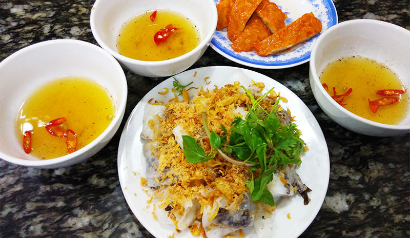 Soft and delicate Banh Cuon (rolled sticky rice cake)