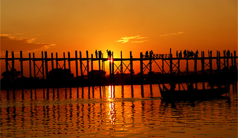 The classic silhouette shot of U Bein Bridge at sunset