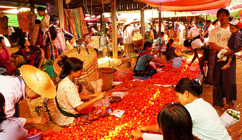 Rotating market around Inle Lake, Myanmar
