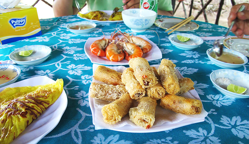 Typical Vietnamese food offered at homestay in Ben Tre, Vietnam