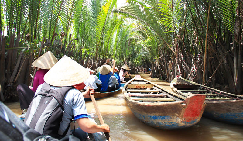 Barcas en el Río Mekong