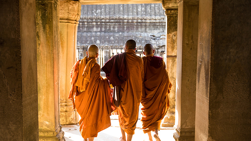 Monks in Temple of Cambodia