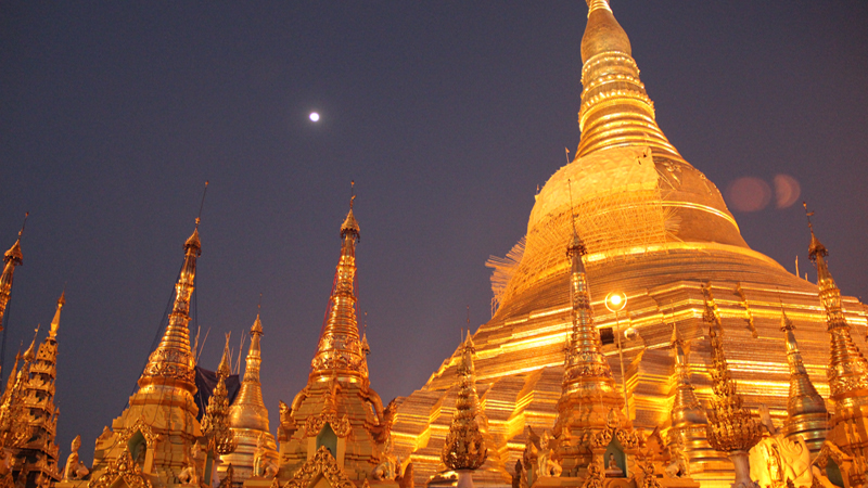 Night View of the Shwe Dagon Pagoda in Yangon, Recognized as A Landmark of Myanmar