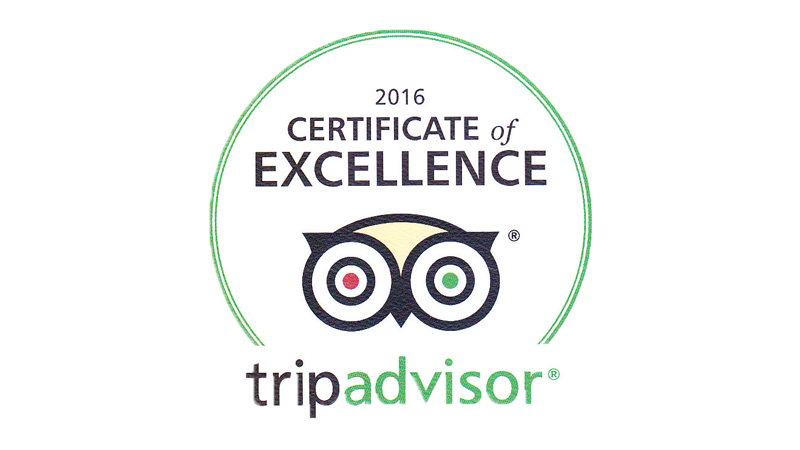 Certificate of Excellence 2016 by TripAdvisor