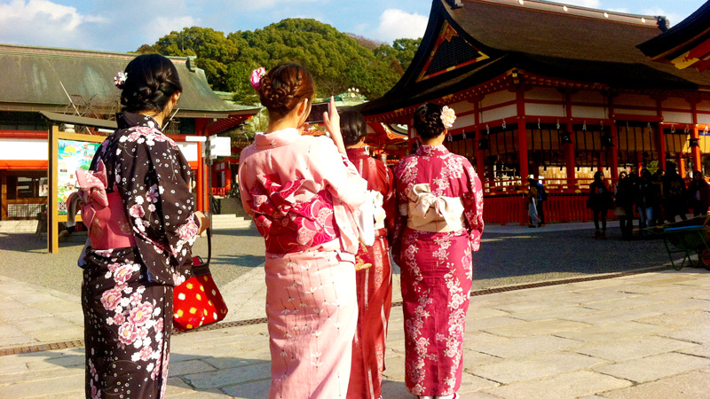 Kimono in Cherry Blossom Patterns