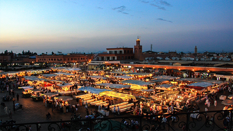 Night View of Souk Markets in Marrakech