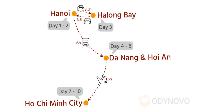 Map of Vietnam Tour With Overnight Train
