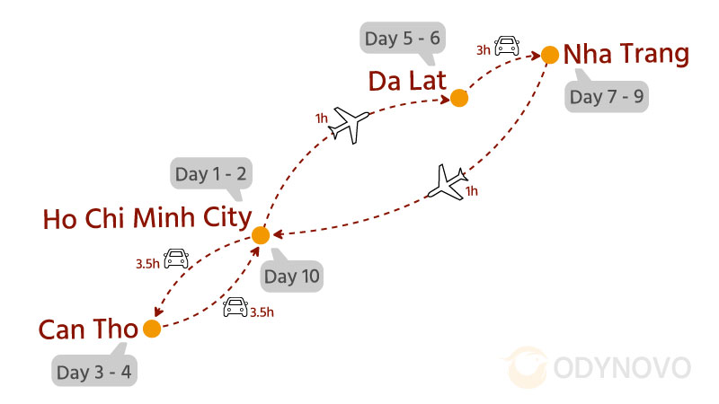 Map of Southern Vietnam Tour
