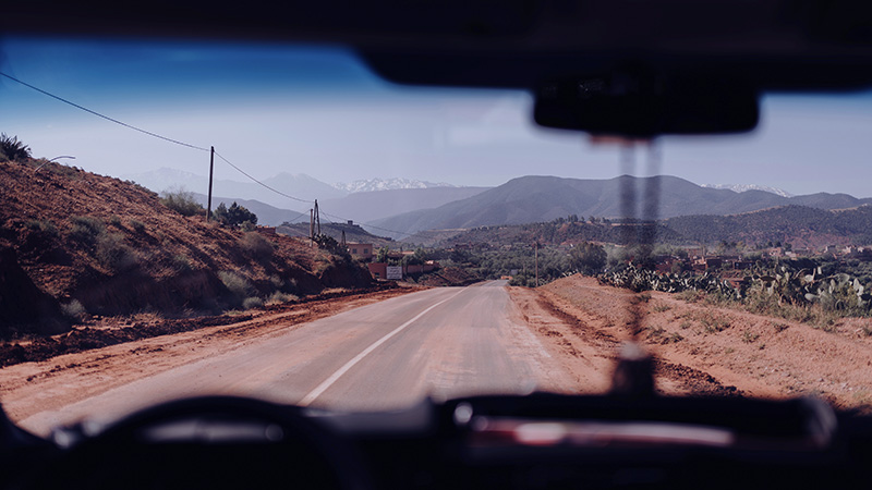 Car on the Road Through Atlas Mountains