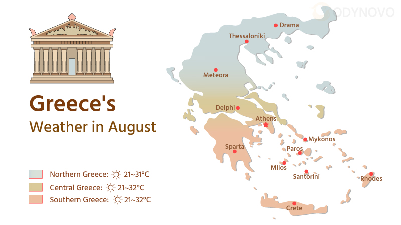 Map of Greece's Weather in August