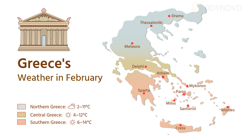 Map of Greece's Weather in February