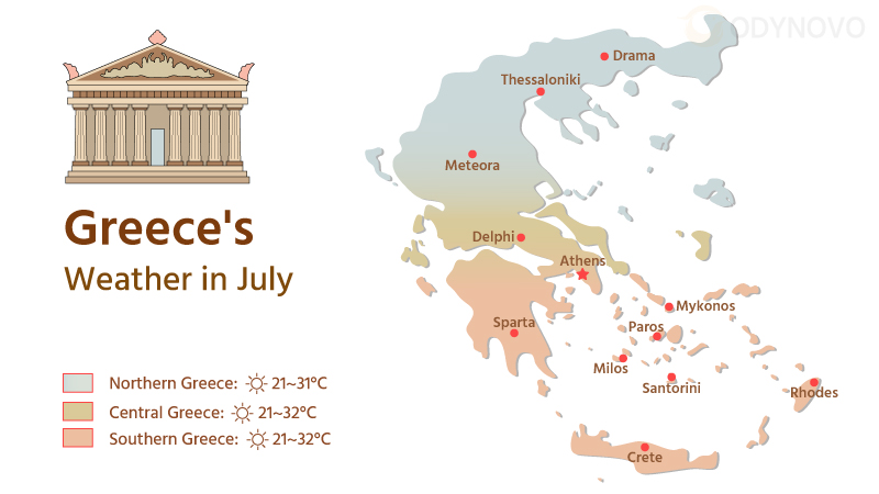 Map of Greece's Weather in July