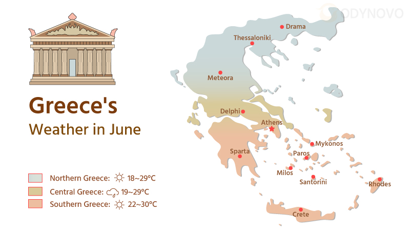 Map of Greece's Weather in June