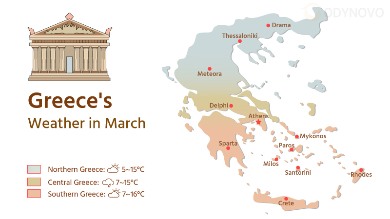 Map of Greece Weather in March