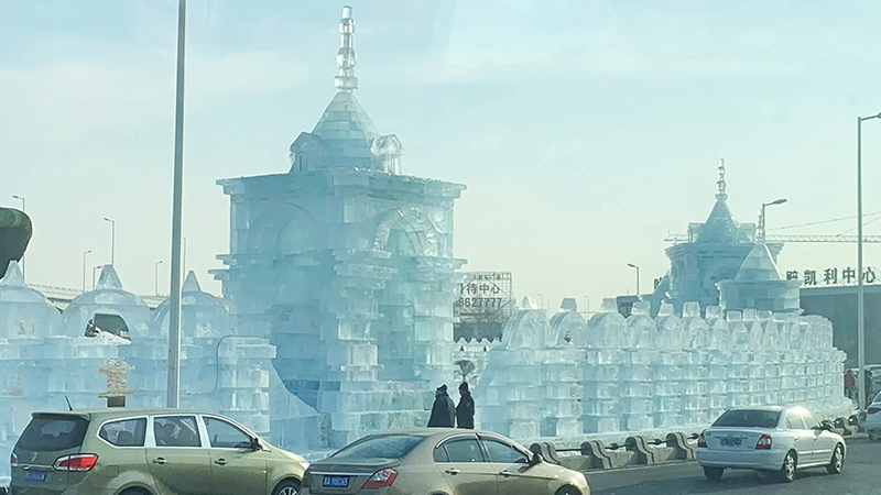 In daylight, Ice sculptures are clear like crystal