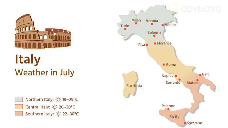 Map of Italy's Weather in July