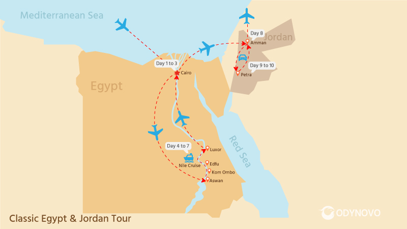 Egypt & Jordan Classic Tour Route Map