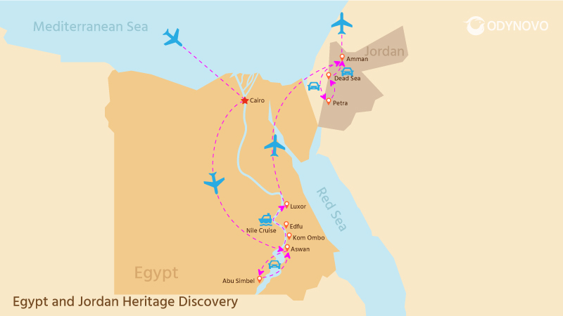 Itinerary Map of Egypt & Jordan Heritage Exploration