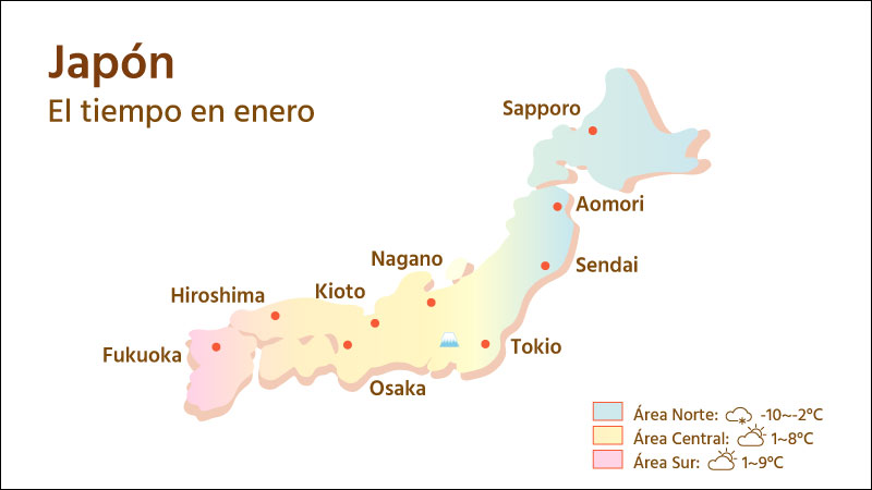 Mapa del tiempo de Japón en enero
