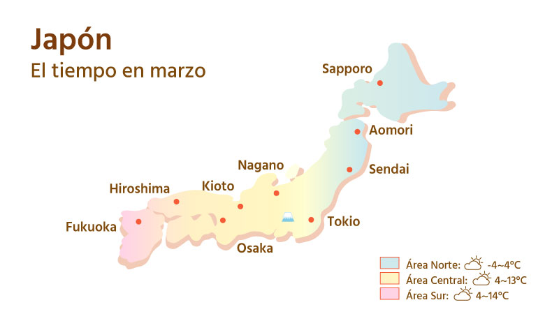 Mapa del tiempo de Japón en marzo