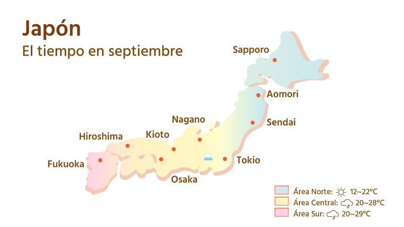 Mapa del tiempo de Japón en septiembre