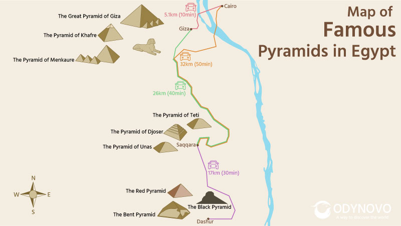 Map of Famous Egyptian Pyramids