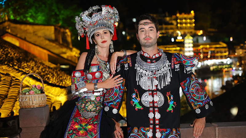 Our clients try Miao costume at Fenghuang Ancient Town