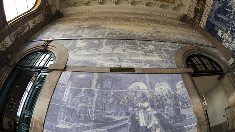 Painted Azulejo Tiles in Sao Bento Railway Station
