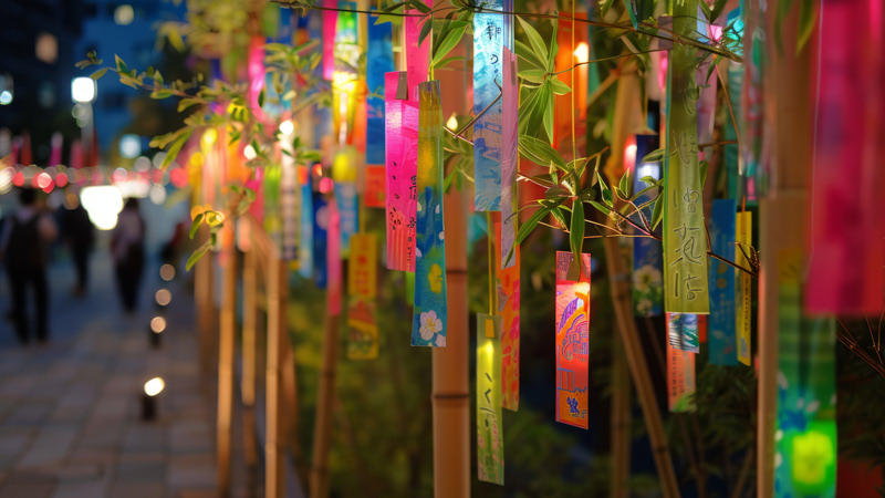 Tanzaku Hanging on Bamboo