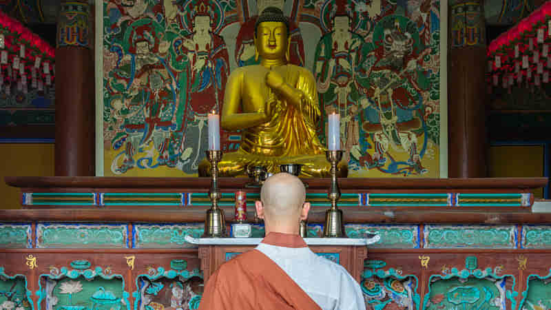 Buddhist Statue & Monk