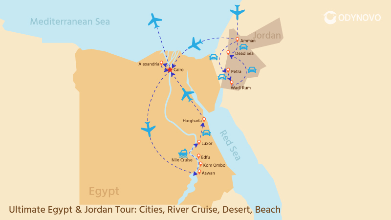 Ultimate Egypt & Jordan Tour Route