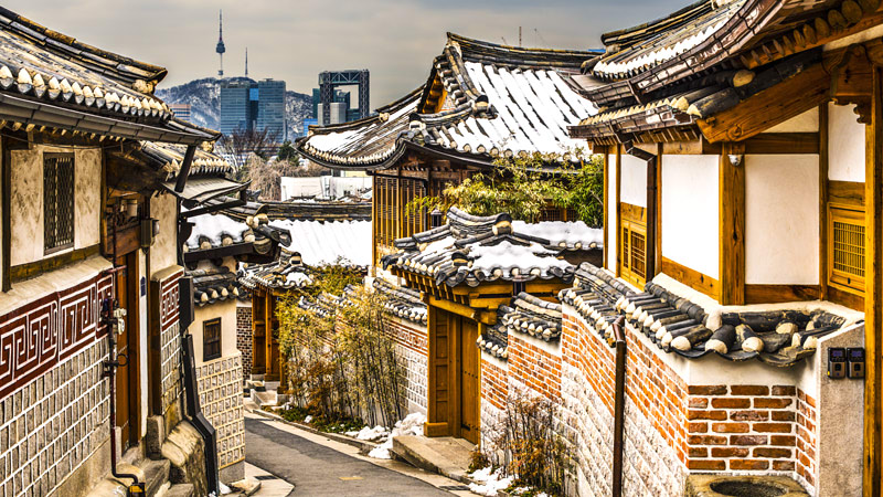 Bukchon Hanok Village & Distant N Seoul Tower