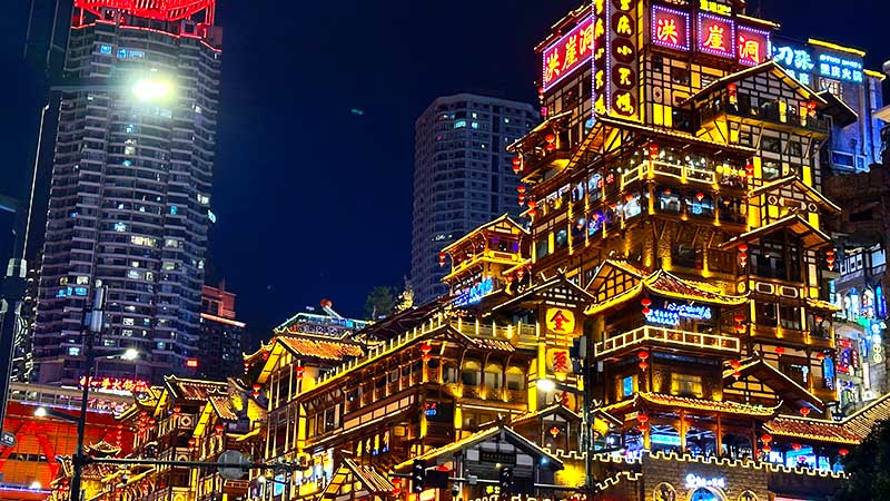 Hongya Cave night view in Chongqing