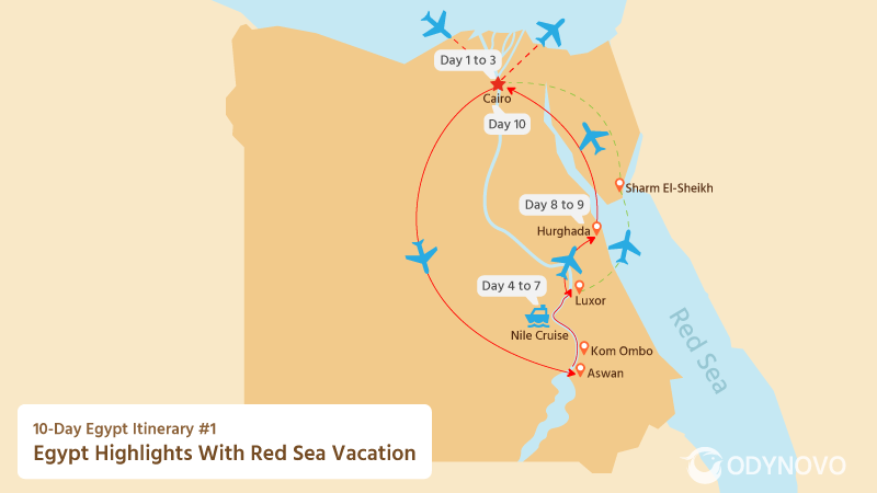 Map of 10-Day Classic Egypt Tour Itinerary