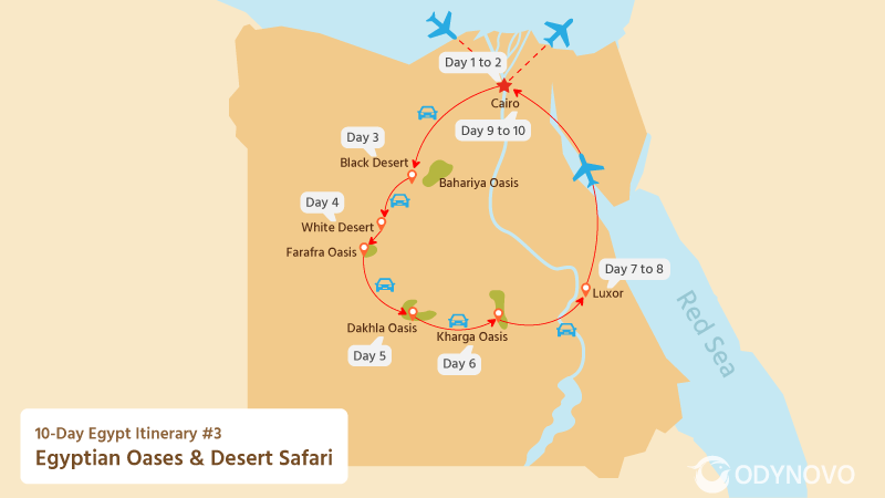 Map of 10-Day Egyptian Oases & Desert Adventure