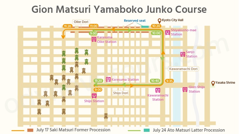 Gion Matsuri Yamaboko Junko Course Map