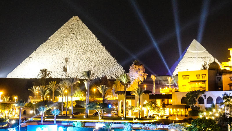 Night View of Giza Pyramids from Mena House