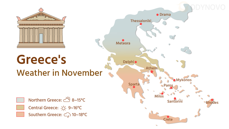 Map of Greece's Weather in November